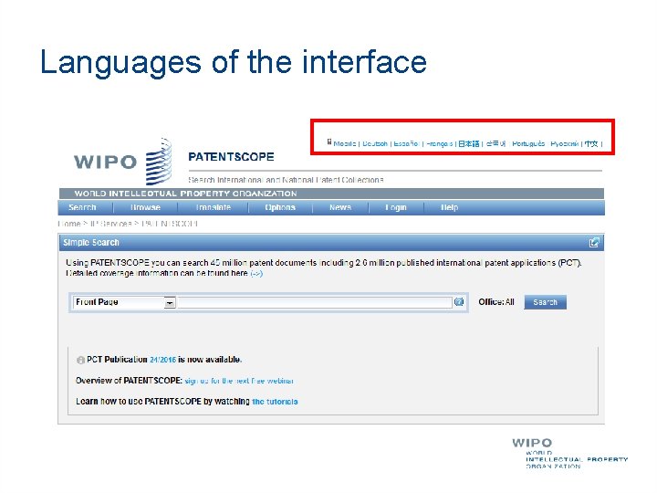 Languages of the interface 