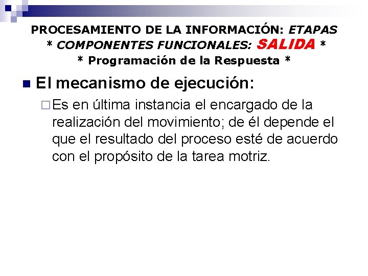 PROCESAMIENTO DE LA INFORMACIÓN: ETAPAS * COMPONENTES FUNCIONALES: SALIDA * * Programación de la