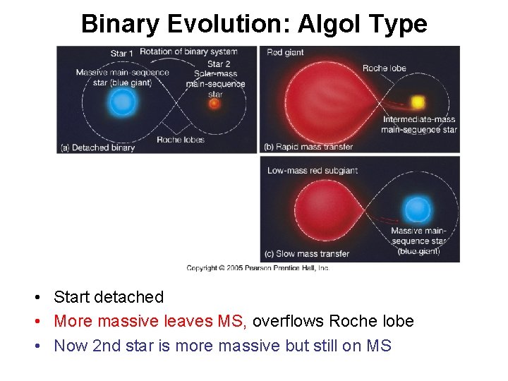 Binary Evolution: Algol Type • Start detached • More massive leaves MS, overflows Roche