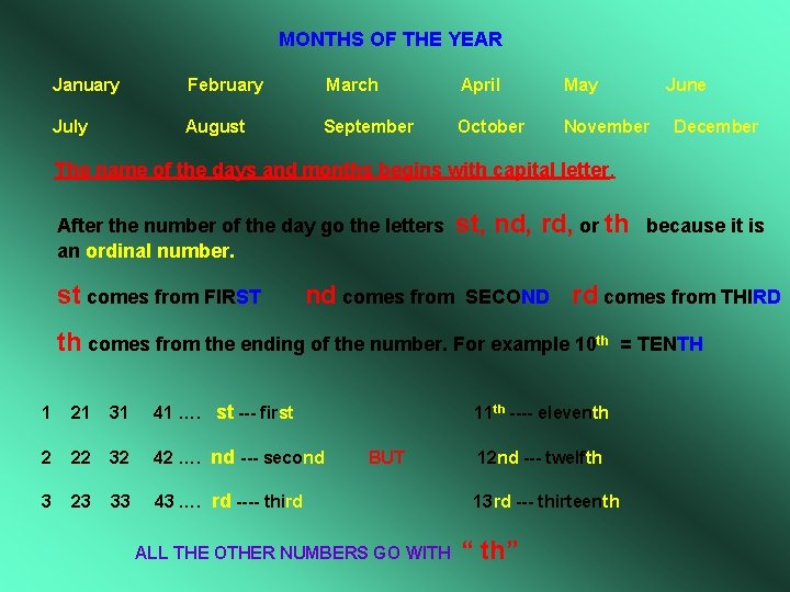 MONTHS OF THE YEAR January February March April May June July August September October