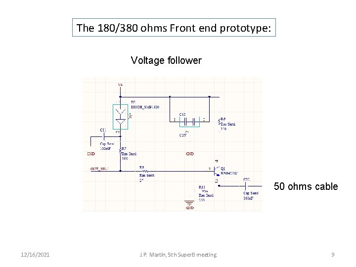The 180/380 ohms Front end prototype: Voltage follower 50 ohms cable 12/16/2021 J. P.