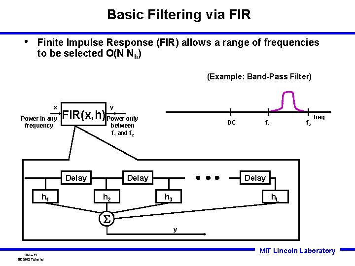Basic Filtering via FIR • Finite Impulse Response (FIR) allows a range of frequencies Basic Filtering via FIR • Finite Impulse Response (FIR) allows a range of frequencies
