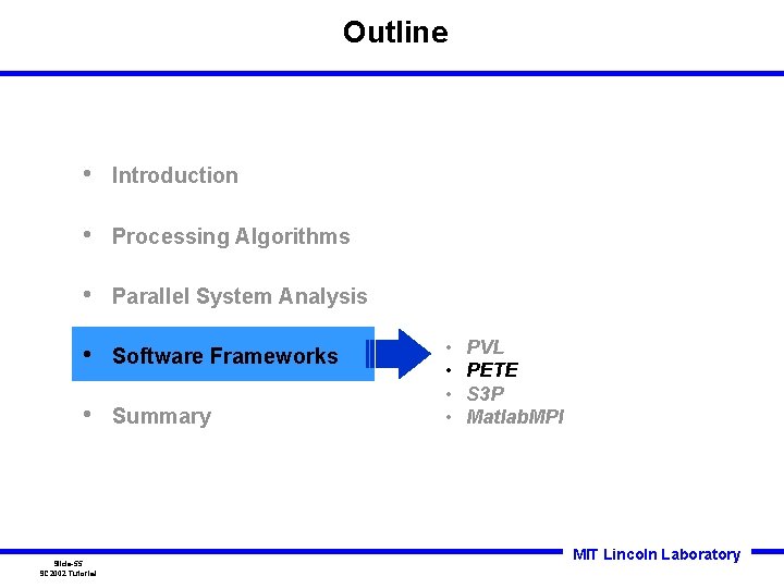 Outline • Introduction • Processing Algorithms • Parallel System Analysis • Software Frameworks • Outline • Introduction • Processing Algorithms • Parallel System Analysis • Software Frameworks •
