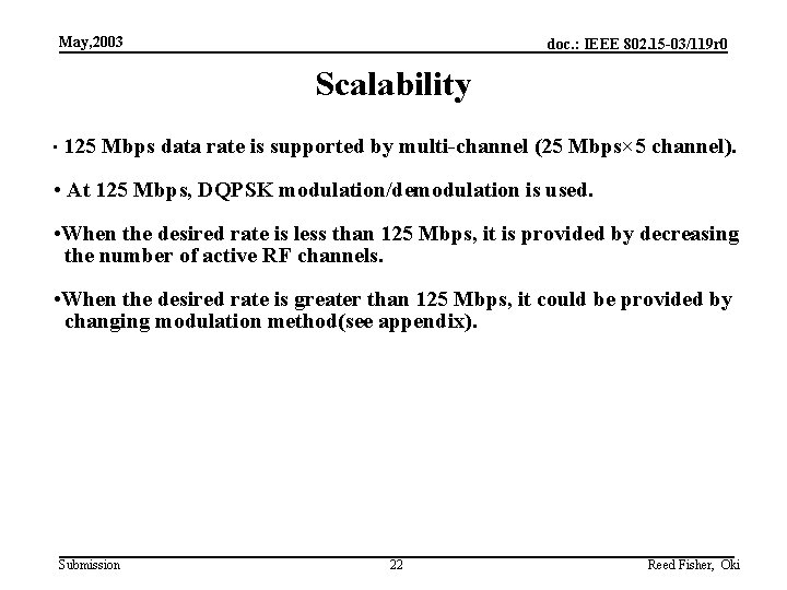 May, 2003 doc. : IEEE 802. 15 -03/119 r 0 Scalability • 125 Mbps May, 2003 doc. : IEEE 802. 15 -03/119 r 0 Scalability • 125 Mbps