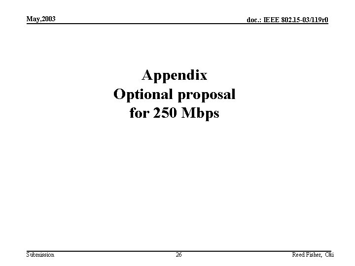 May, 2003 doc. : IEEE 802. 15 -03/119 r 0 Appendix Optional proposal for