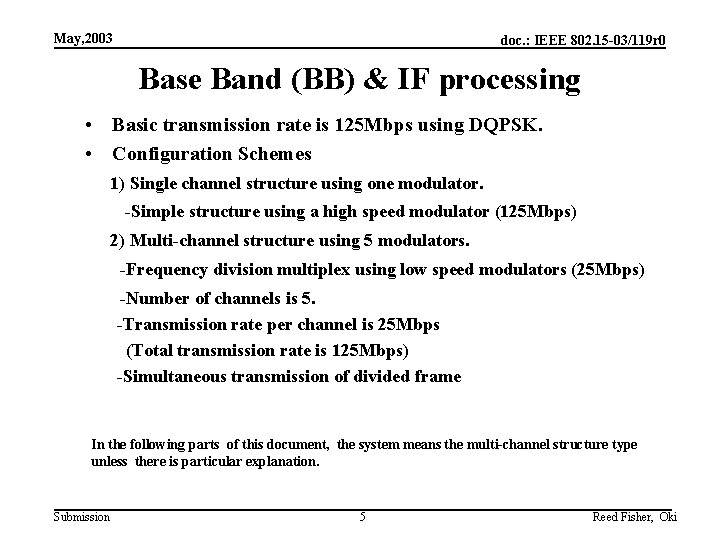 May, 2003 doc. : IEEE 802. 15 -03/119 r 0 Base Band (BB) &