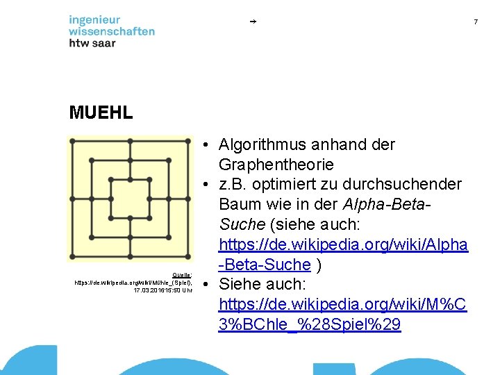 7 MUEHL Quelle: https: //de. wikipedia. org/wiki/Mühle_(Spiel), 17. 03. 201615: 50 Uhr • Algorithmus
