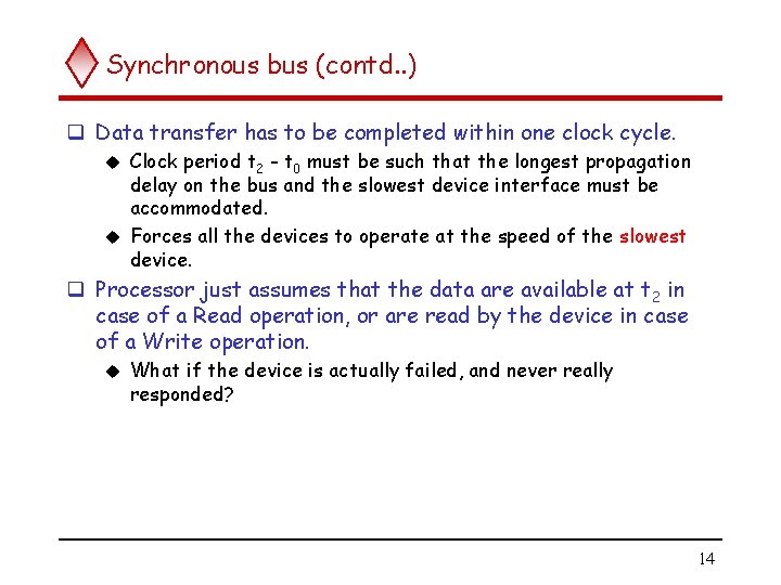 Synchronous bus (contd. . ) q Data transfer has to be completed within one