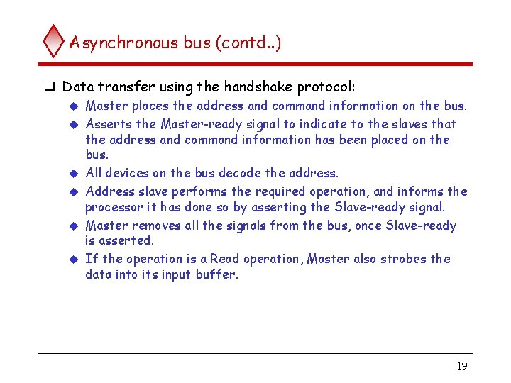 Asynchronous bus (contd. . ) q Data transfer using the handshake protocol: u u