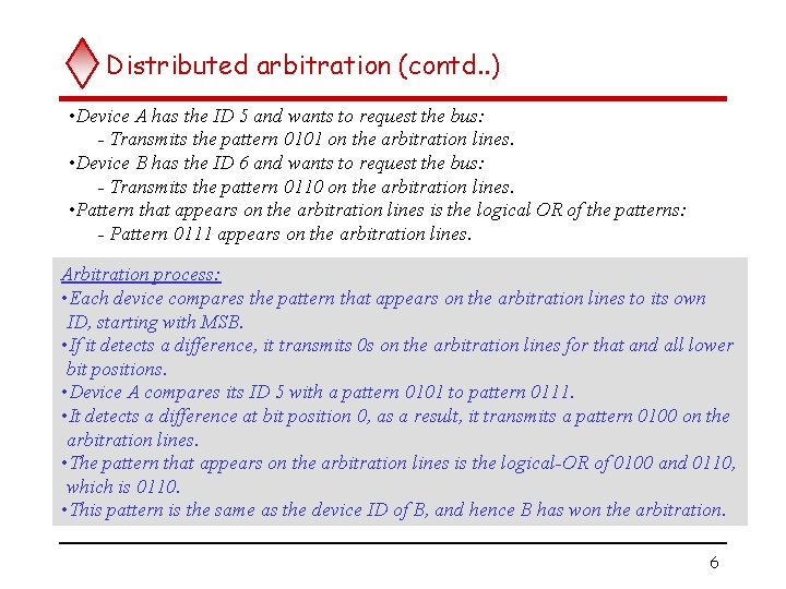 Distributed arbitration (contd. . ) • Device A has the ID 5 and wants