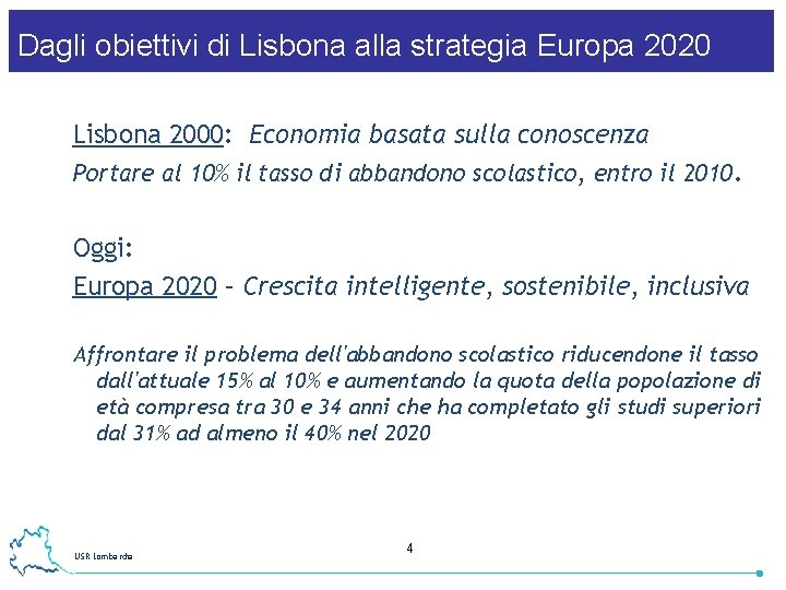 Dagli obiettivi di Lisbona alla strategia Europa 2020 Lisbona 2000: Economia basata sulla conoscenza