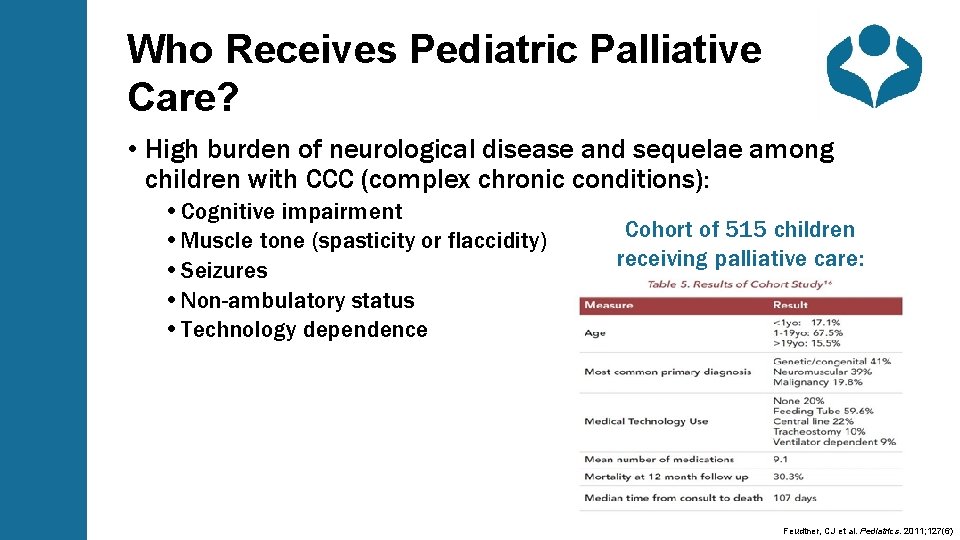 Who Receives Pediatric Palliative Care? • High burden of neurological disease and sequelae among