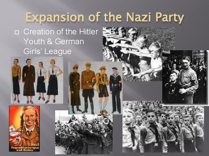 Expansion of the Nazi Party Creation of the Hitler Youth & German Girls’ League