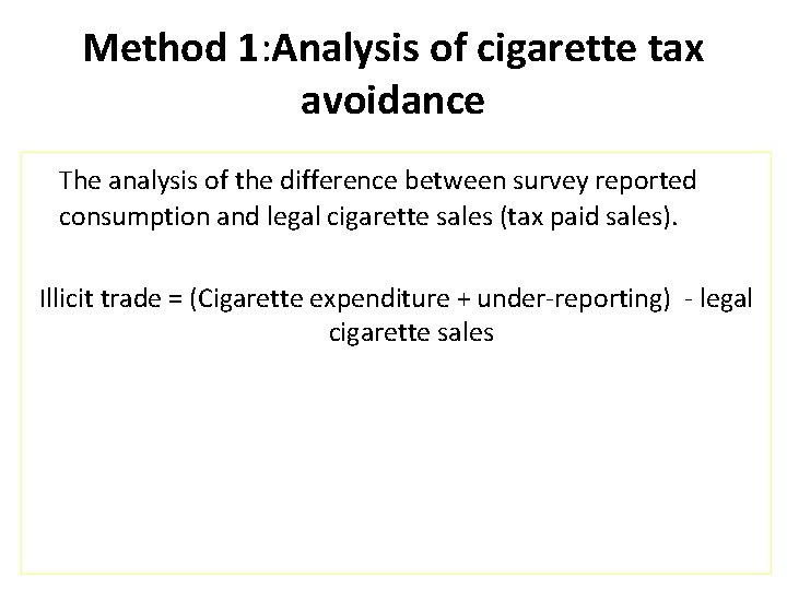 Method 1: Analysis of cigarette tax avoidance The analysis of the difference between survey