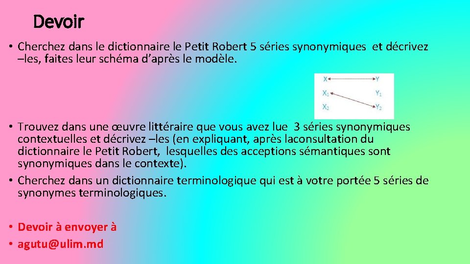 Devoir • Cherchez dans le dictionnaire le Petit Robert 5 séries synonymiques et décrivez