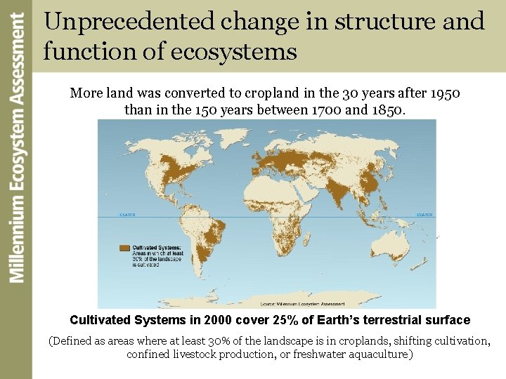 Unprecedented change in structure and function of ecosystems More land was converted to cropland