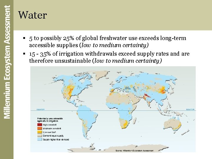 Water § 5 to possibly 25% of global freshwater use exceeds long-term accessible supplies