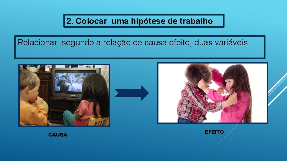 2. Colocar uma hipótese de trabalho Relacionar, segundo a relação de causa efeito, duas