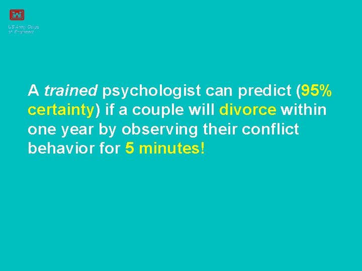 A trained psychologist can predict (95% certainty) if a couple will divorce within one