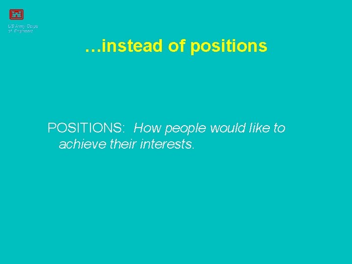 …instead of positions POSITIONS: How people would like to achieve their interests. 