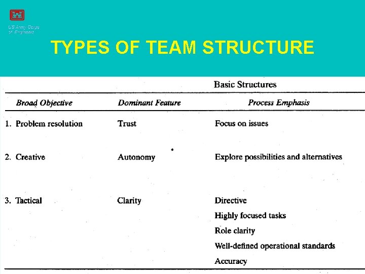 TYPES OF TEAM STRUCTURE 
