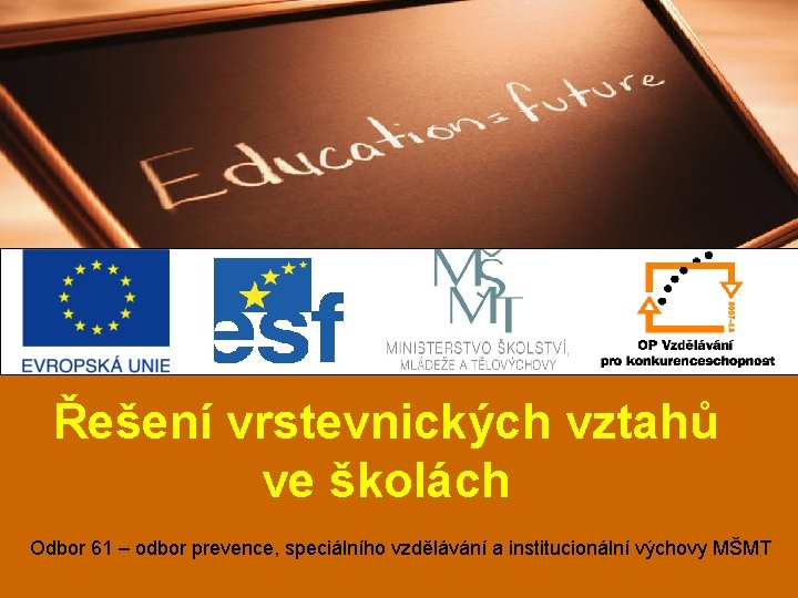 Řešení vrstevnických vztahů ve školách Odbor 61 – odbor prevence, speciálního vzdělávání a institucionální