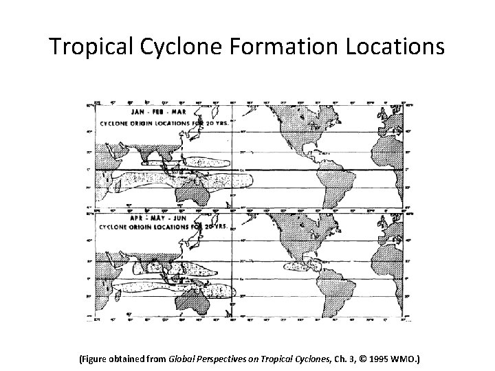 Tropical Cyclone Formation Locations (Figure obtained from Global Perspectives on Tropical Cyclones, Ch. 3,