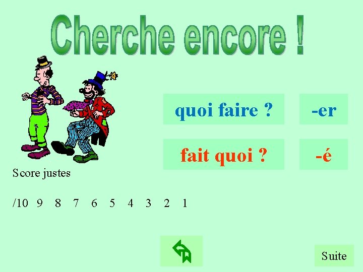 erreur 1 quoi faire ? -er fait quoi ? -é Score justes /10 9 erreur 1 quoi faire ? -er fait quoi ? -é Score justes /10 9