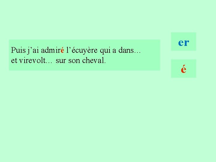 14 Puis j’ai admiré l’écuyère qui a dans… et virevolt… sur son cheval. er