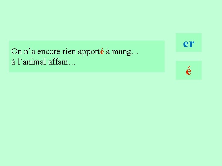 1 On n’a encore rien apporté à mang… à l’animal affam… er é 