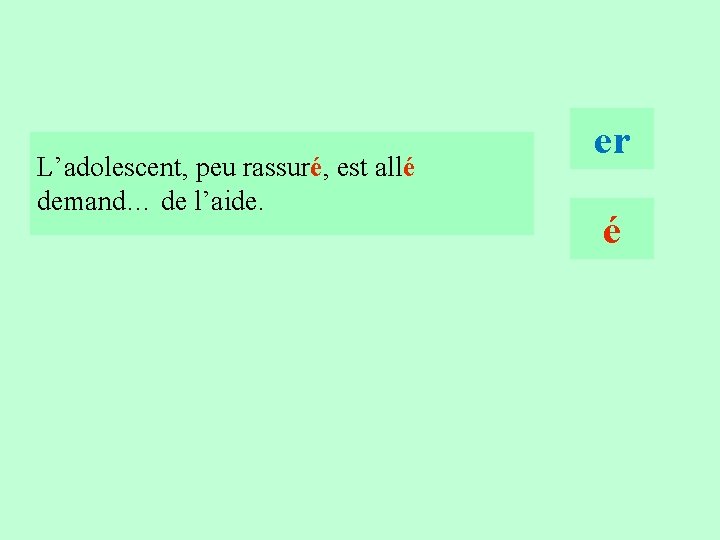 3 L’adolescent, peu rassuré, est allé demand… de l’aide. er é 