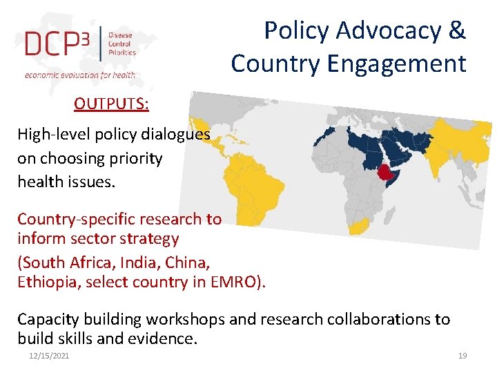 Policy Advocacy & Country Engagement OUTPUTS: High-level policy dialogues on choosing priority health issues.
