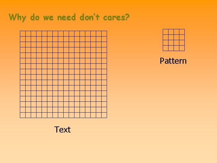 Why do we need don’t cares? Pattern Text Why do we need don’t cares? Pattern Text