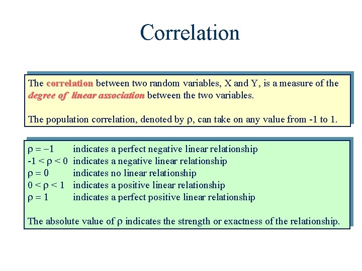 Correlation The correlation between two random variables, X and Y, is a measure of