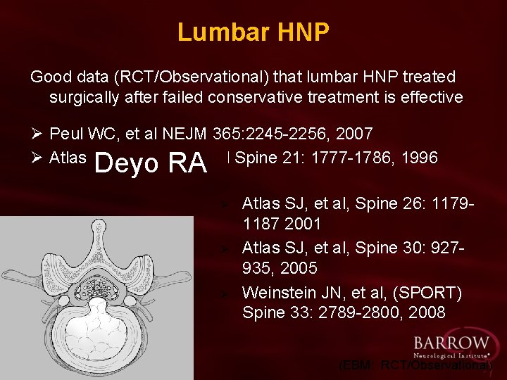 Lumbar HNP Good data (RCT/Observational) that lumbar HNP treated surgically after failed conservative treatment