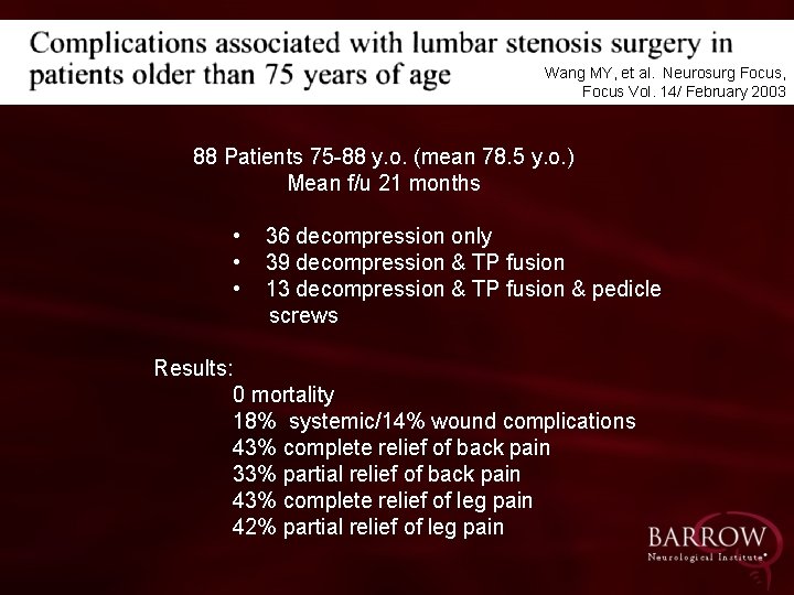 Wang MY, et al. Neurosurg Focus, Focus Vol. 14/ February 2003 88 Patients 75