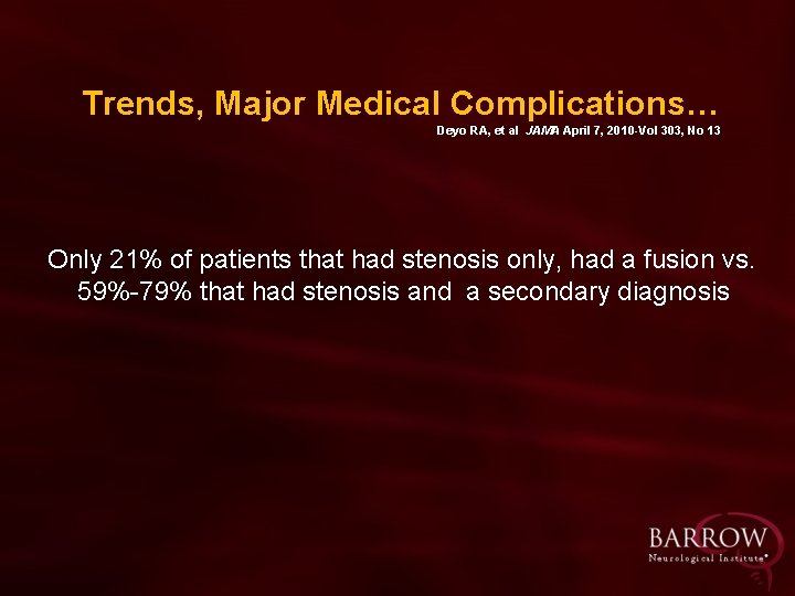Trends, Major Medical Complications… Deyo RA, et al JAMA April 7, 2010 -Vol 303,