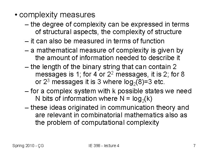 Explain Complexity lecture 4 complexity simple systems complex systems parallel