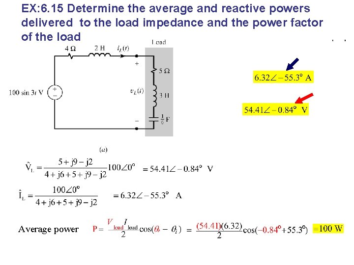 EX: 6. 15 Determine the average and reactive powers delivered to the load impedance