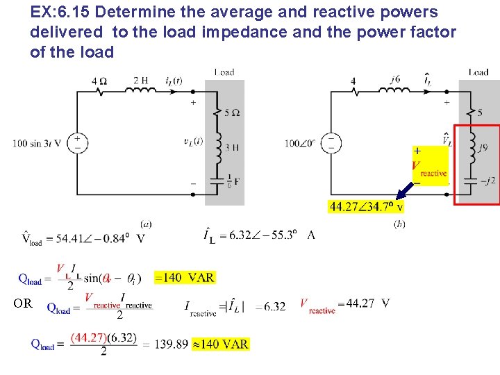 EX: 6. 15 Determine the average and reactive powers delivered to the load impedance