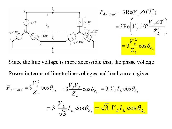 Since the line voltage is more accessible than the phase voltage Power in terms