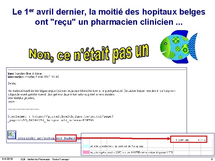 Le 1 er avril dernier, la moitié des hopitaux belges ont "reçu" un pharmacien