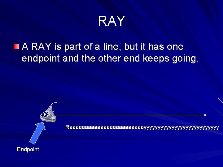 RAY A RAY is part of a line, but it has one endpoint and