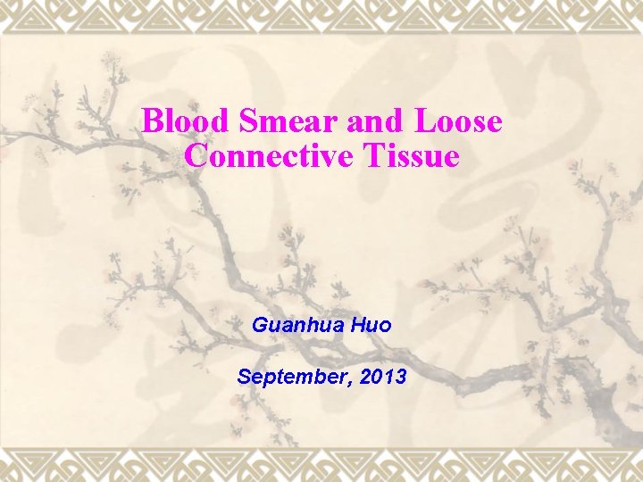 Blood Smear and Loose Connective Tissue Guanhua Huo September, 2013 