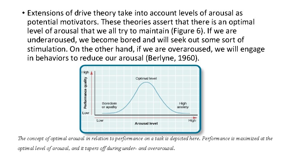  • Extensions of drive theory take into account levels of arousal as potential