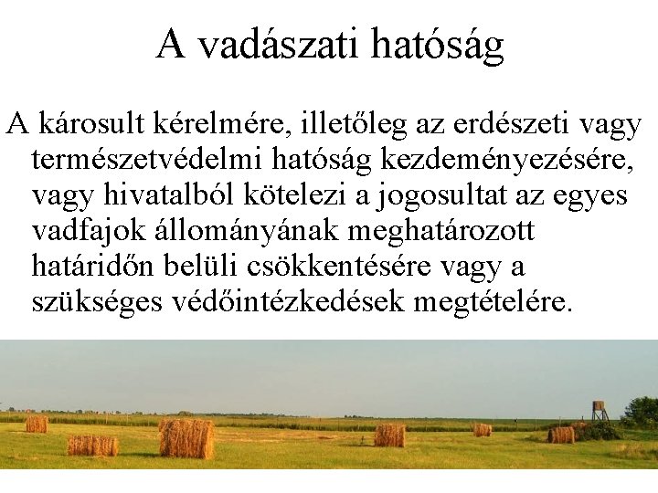 A vadászati hatóság A károsult kérelmére, illetőleg az erdészeti vagy természetvédelmi hatóság kezdeményezésére, vagy