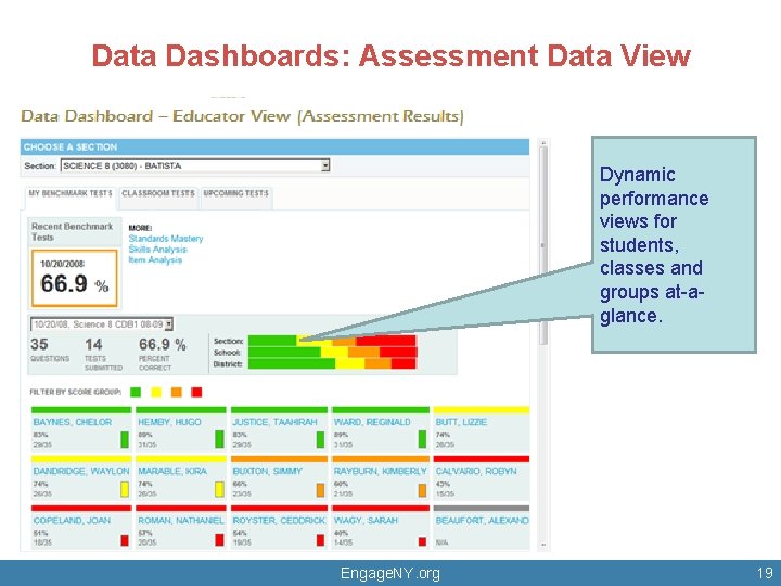 Data Dashboards: Assessment Data View Dynamic performance views for students, classes and groups at-aglance.