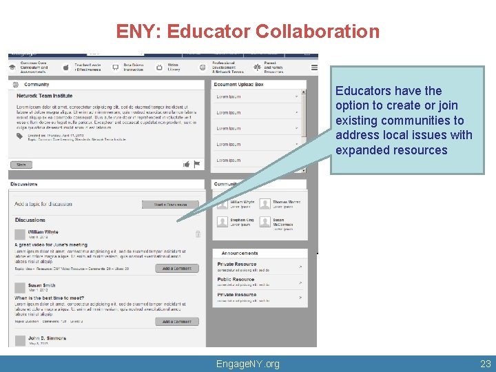 ENY: Educator Collaboration Educators have the option to create or join existing communities to