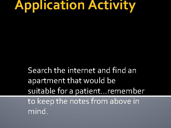 Application Activity Search the internet and find an apartment that would be suitable for