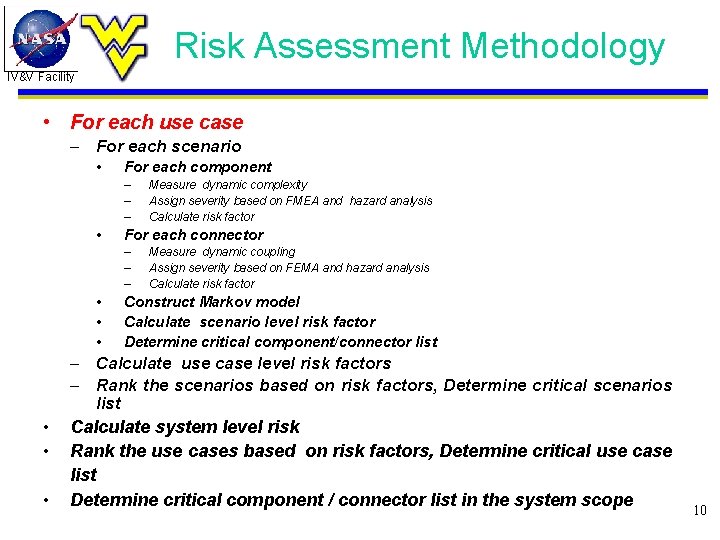 Risk Assessment Methodology IV&V Facility • For each use case – For each scenario